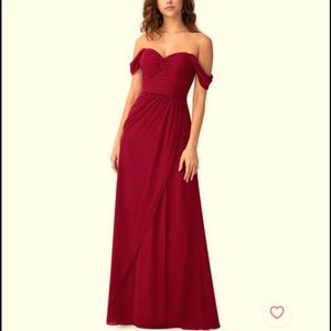 Burgundy off shoulder bridesmaid dress. Never altered.